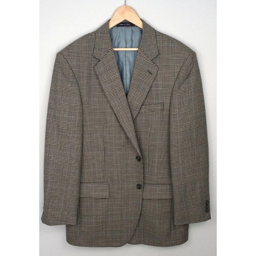 ALAN FLUSSER Mens Beige Black Houndstooth Plaid Suit Blazer Coat Jacket Sz 42 R